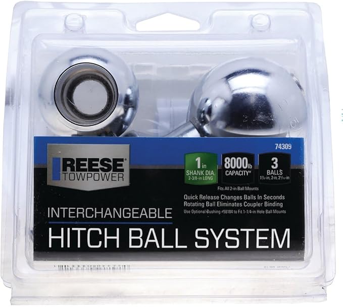 REESE Towpower 74309 Interchangeable Trailer Hitch Ball, (1-7/8 Inch Diameter Ball, 2 Inch Diameter Ball and 2-5/16 Inch Diameter Ball), 8,000 lbs. Capacity