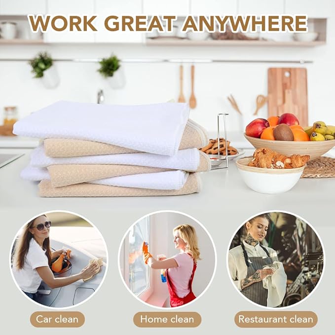 VIVOTE Microfiber Kitchen Towels Waffle Weave Kitchen Dish Towels Super Absorbent Soft Fast Drying Dish Cloths Reusable Cleaning Cloths Kitchen Hand Towels Tea Towels 12Pack White 16 Inch X 24 Inch