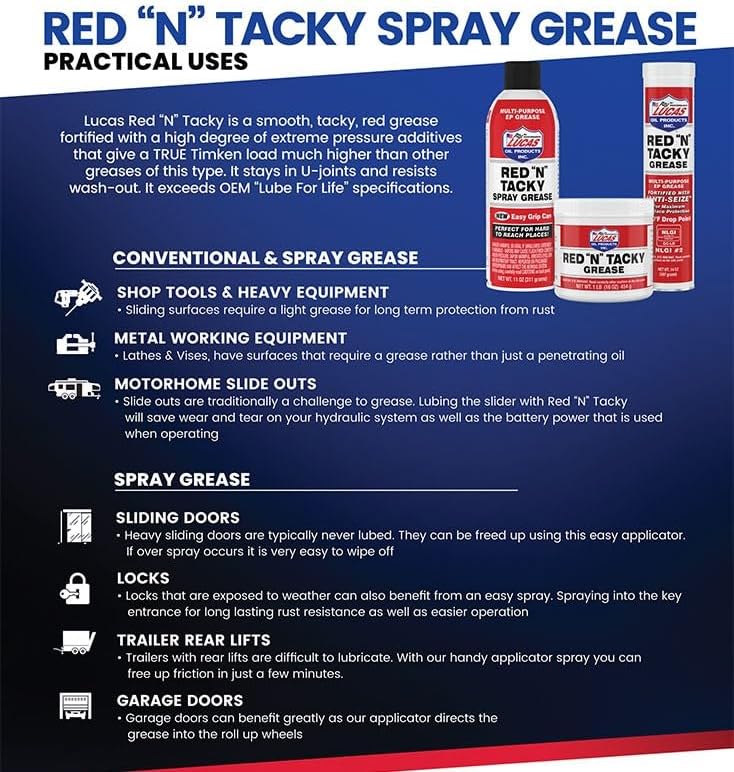 Lucas Oil 10005 Red "N" Tacky Grease - 14 Ounce Cartridge (Pack of 30)