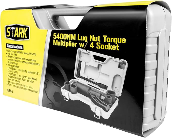 Stark USA Torque Multiplier Labor Saving Lug Nut Wrench W/ 4 Cr-v Socket 5400NM Lugnut Wrench for Semi Truck & RVs Wrench w/Case