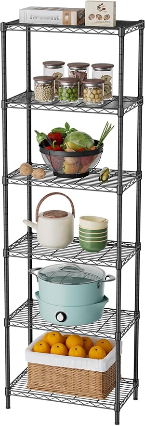SINGAYE 6 Tier Adjustable Storage Shelf Wire Shelving Unit Metal Shelves Standing Closet Bathroom Organizers Pantry Kitchen Garage Laundry Room Organization Home Rack 12" D X 22" W X 69.5" H Black