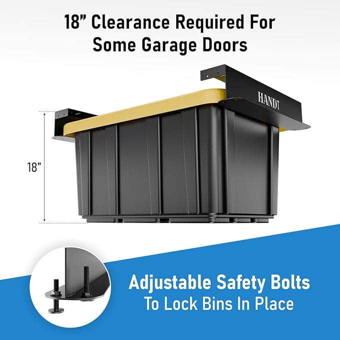 HANDT Overhead Garage Storage Rack, Connectable Heavy Duty Metal Ceiling Rails For Garage Storage Organization Shelving System, Hanging Racks For Tote Containers, Supports Up To 3 Bins, 2 Sets Black