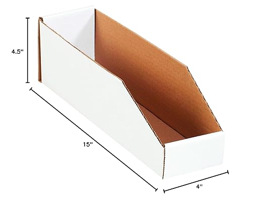 Box USA BBINMT415 Open Top Bin Boxes, 4" x 15" x 4 1/2", Oyster White (Pack of 50)