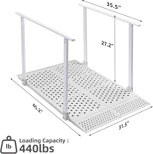Wheelchair Ramp with Handrails for 5-12" Rise, Heavy Duty Handicap Ramp with Adjustable Flap, Portable Ramp for Home Steps, Stairs, Doorways, Curbs, Waterproof & Rust-Proof, 440 lbs Capacity