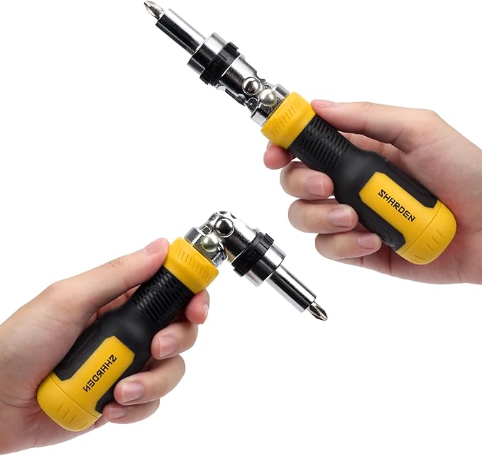 SHARDEN Ratcheting Multi Bit Screwdriver - 13-in-1 Tool Set, Flat Head/Square/Torx/Hex/Phillips, 180 Degree Pivoting Adjustable Angle Magnetic Screwdriver