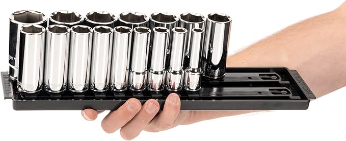 TEKTON 1/2 Inch Drive 6-Point Socket Set with Rails and Trays, 32-Piece (3/8-1-5/16 in.) | SHD92205