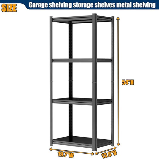 PRESTELION 54" H Storage Shelves 4-Tier Metal Shelf Garage Shelving Unit Adjustable Storage Rack for Basement, Warehouse, Pantry, Closet, Kitchen 54" H x 19.7" W x 13.8" D, Black