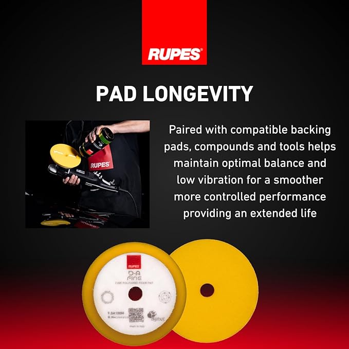 RUPES 9.DA100M Pack of 48 Yellow D-A Fine Finishing Foam Pads 100mm | Ideal for Paint Correction & Gloss Enhancement | Compatible with 4" Backing Plate | Moderate to Fine Defect Removal