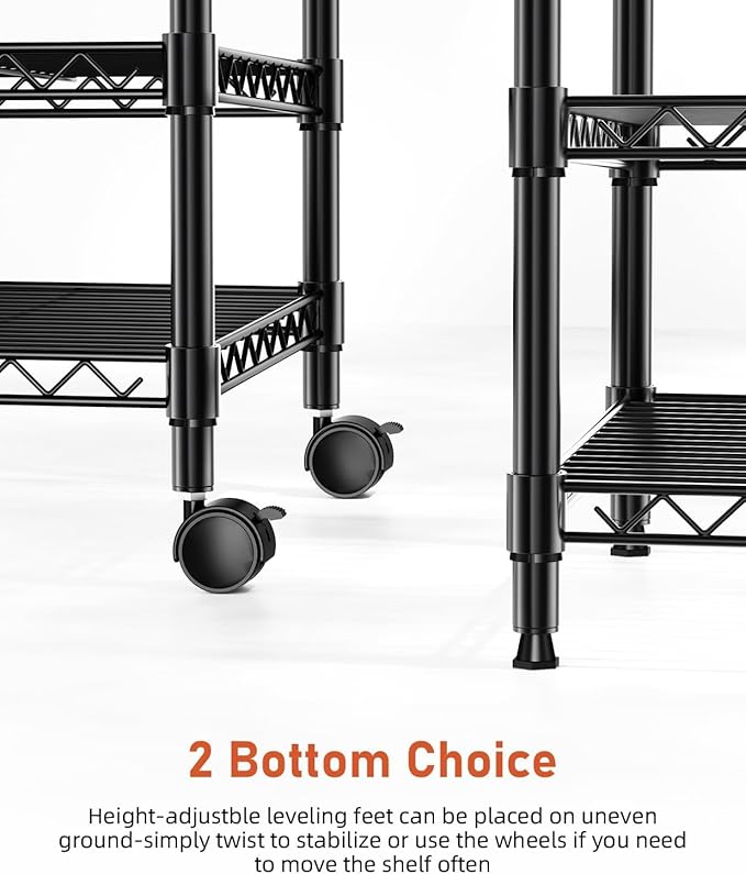 Simple Deluxe 3-Tier Heavy Duty Adjustable Storage Shelf with Wheels, 23.23”W x 13.39”D x 30.31”H, Mobile or Stationary Metal Shelving Unit, Easy Assembly for Kitchen, Pantry, Laundry Room, Black
