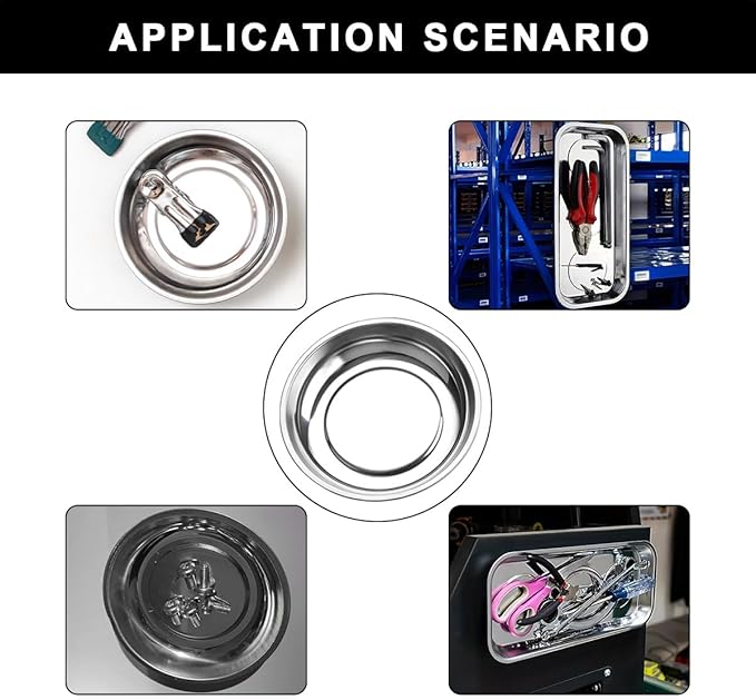 2 PCS Magnetic Parts Tray Set, Stainless Steel 6" Round Magnetic Trays, Mechanic Tool Tray Holder for Screw, Sockets, Bolts, Nuts, Small Metal Parts