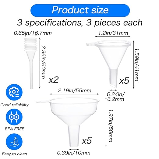 12 Pcs Small Funnel Kit Mini Plastic Clear Funnel Sets Bottles Filling Tool Essential with Droppers Pipette Dispenser for Kitchen Sand Art Perfume Spice Powder Oils Capsules Pet Souvenirs Food