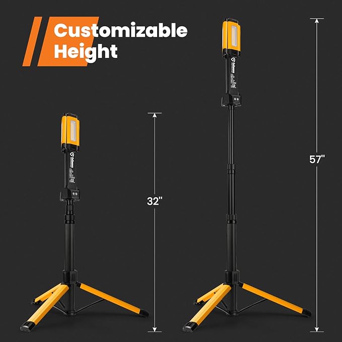 Rechargeable Work Light with Stand, GoGonova Cordless Work Light with Triple LED Lamps, 8AH Battery, 700/1200/2200 Lumen, 4000/6500K Dimmable Camping Light with Detachable Tripod(Yellow)