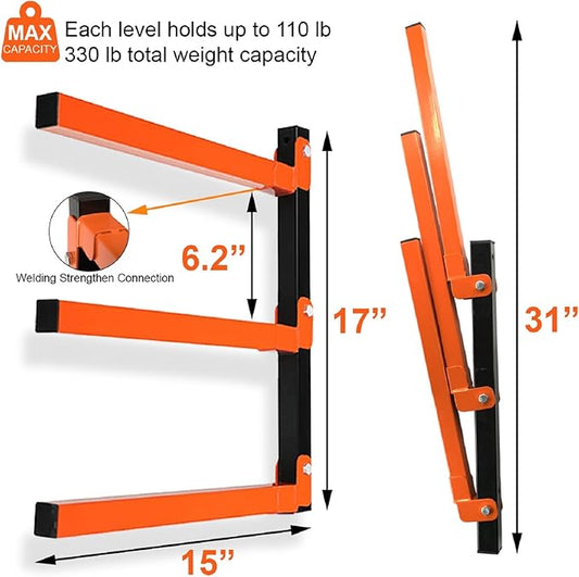 Thanaddo 3-Level Lumber Storage Heavy Duty Metal Wall Mount, Wood Tool Box Organizer Rack, Workshop Indoor & Outdoor (4 Pack)