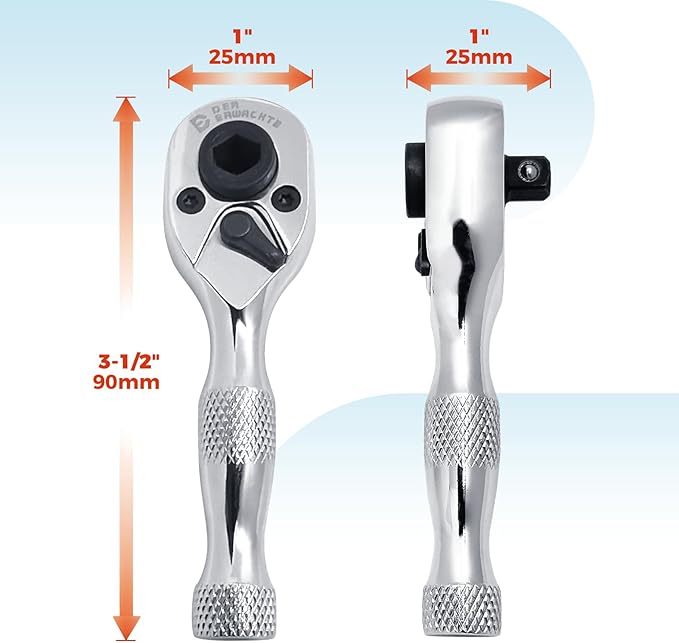 1/4-Inch Stubby Ratchet Wrench, Socket&Bit Driver, 72-Tooth, Chrome Alloy Made, Chrome Plated Finish