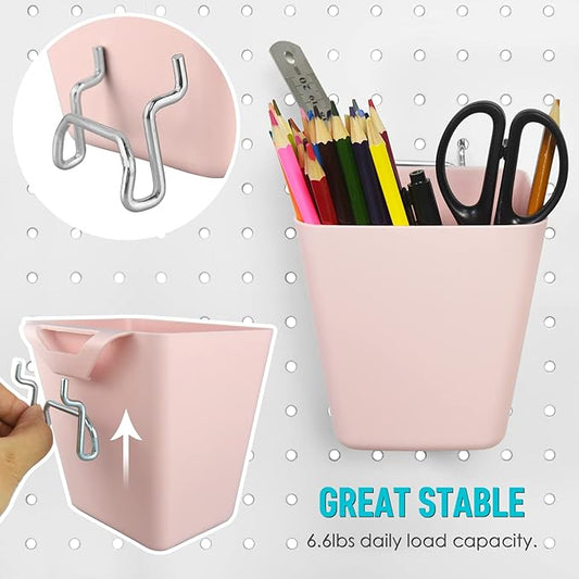 G.CORE Large Pegboard Cups Peg Board Storage Bin 6 Pack with Hooks, Square Box Shape Pegboard Cup Holder Accessories for Garage Workbench/Craft Room/Office/Playroom/Home Kitchen Organization (Mixed)