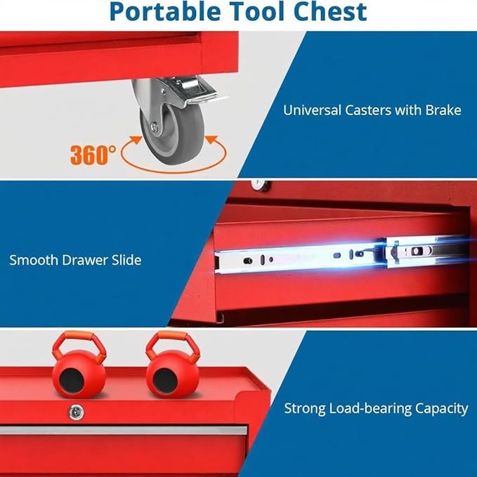 5-Drawer Rolling Tool Chest,Tool Cabinet on Wheels with Keyed Locking System and Drawer Liners,Tool Chest with Link Buckle and Can Be Combined to Large Cabinet Set,for Garage, Warehouse & Repair Shop