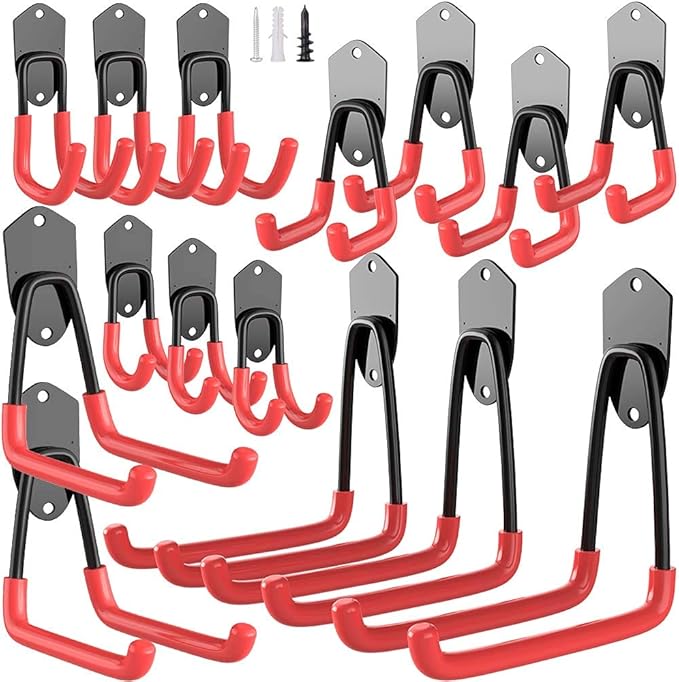TORACK Garage Hooks Heavy Duty, 15 Pack Wall Mount Steel Utility Hooks&Hangers, Anti-Slip Rubber Coated, Garage Storage Organizer for Garden Tools, Power Tools, Ladders, Brooms, Bikes, Bulk Items
