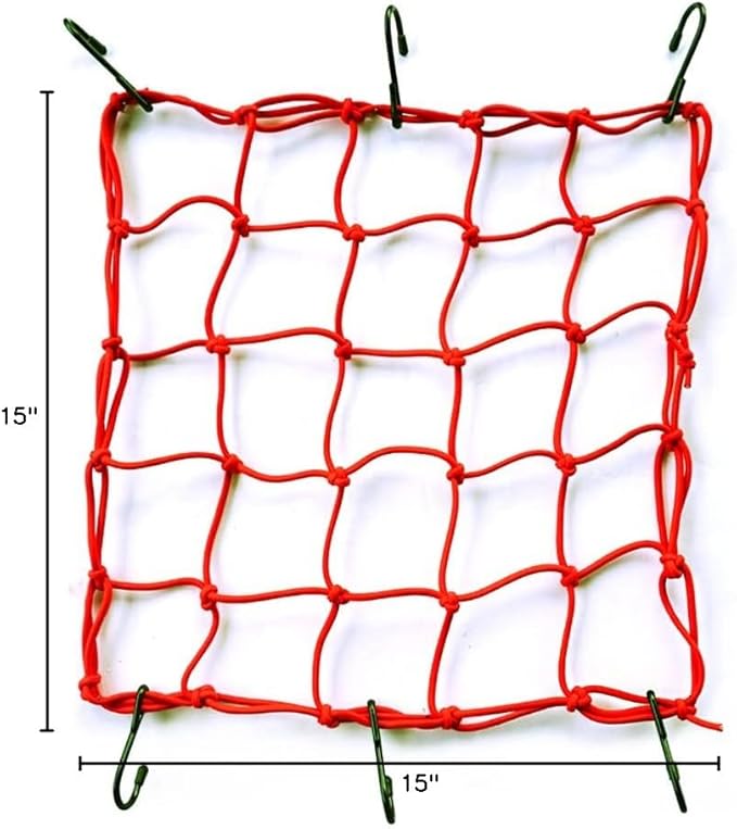 ONIPAX 15"x 15" High Elastic Bungee Cargo Net 2 PCS for Bicycle Motorcycle and 1 PCS Straps Luggage Fixed Rope