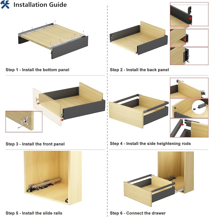VADANIA Under-Mount Drawer Slide Set, 18-Inch Deep, with Side Panel & Heightening Rods, Hidden Design, Soft Close, Full-Extension, 1-Pair