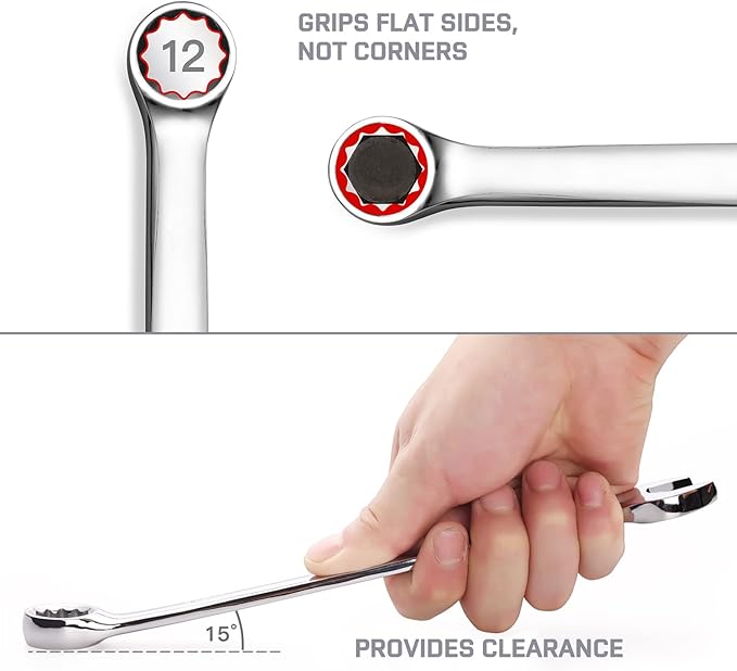 Max Torque 20-Piece Premium Metric and SAE Combination Wrench Set in Rack | Metric Size 8mm - 19mm, Inch Size 5/16” - 3/4” | Longer Wrench Body Design, Chrome Vanadium Steel, Unique V-Groove Open End
