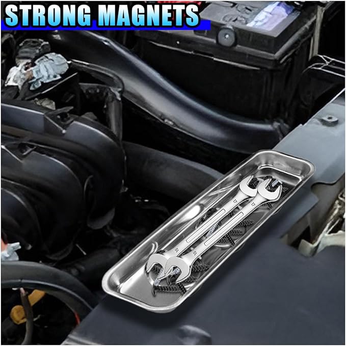 3PCS Magnetic Tray Holder, Stainless Steel Extra Strong Magnetic Bowl Parts Tray Set for Screws, Nuts, Bolts, Sockets, Pins – Mechanic Tool Metal Parts Organizer for Automotive Repair (Rectangular)
