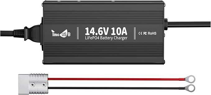 Timeusb 12V 10A LiFePO4 Battery Fast Charger, 14.6V Smart Lithium Battery Charger with Anderson Connector Indicator Special for Lithium LiFePO4 Deep Cycle Rechargeable Batteries of Boat, RV