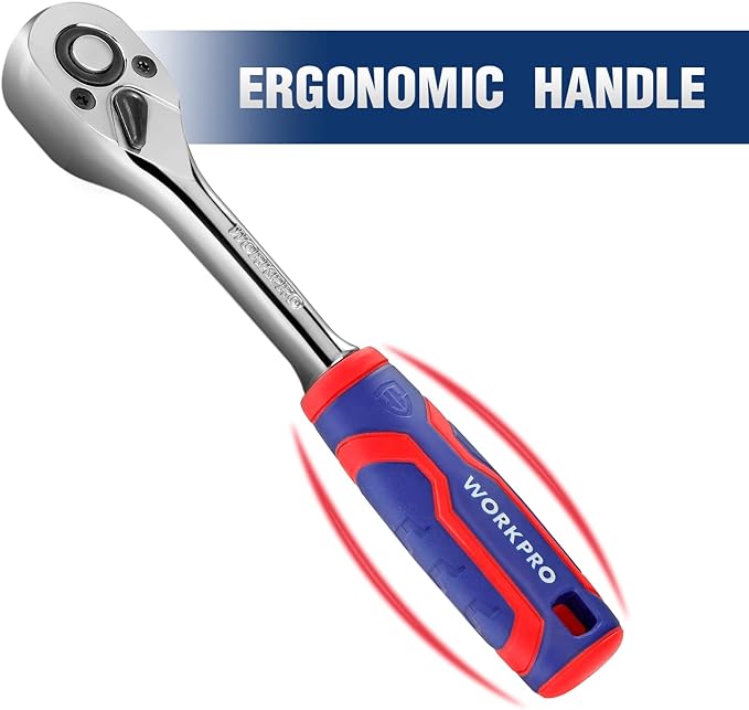 WORKPRO 3-Piece Ratchet Set, 1/4", 3/8", 1/2" Drive Ratchet Wrench, Quick-Release Reversible, 72-Tooth, Chrome Alloy Made