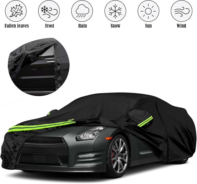 Waterproof Car Covers Replace for 2009-2025 Nissan GT-R, 6 Layers All Weather Custom-fit Car Cover with Zipper Door & Windproof Bands for Snow Rain Dust Hail Protection
