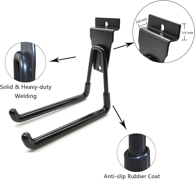 Slatwall Accessories, Black Slatwall Hooks, Garage Utility Hooks for Slatwall, 6 Pack Medium U Hook