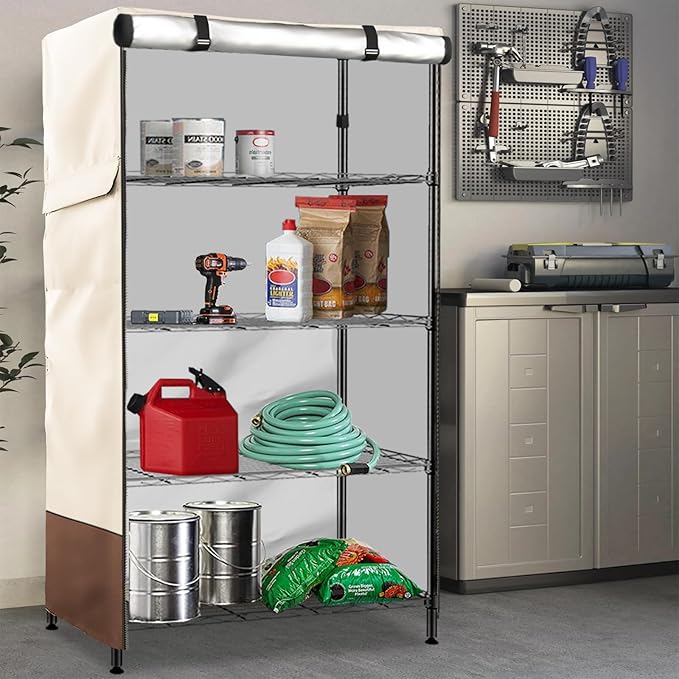 Wire Shelf Cover,600D Heavy Duty 100% Waterproof Shelf Covers for Wire Shelving,Outdoor Storage Shelves Cover for Metal Rack,36" W x 24" D x 72" H,Beige & Brown