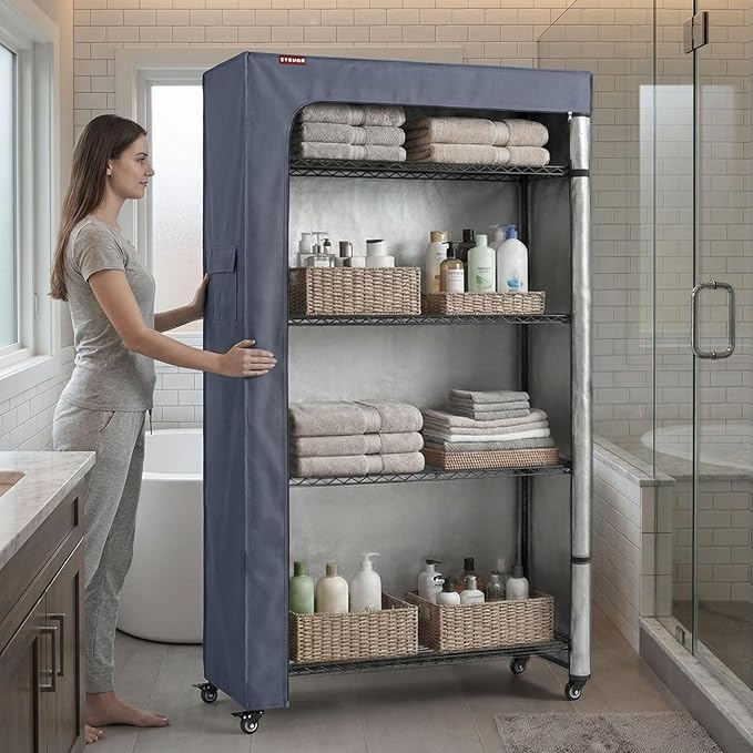 Wire Shelf Cover, 48" W x 18" D x 72" H, 600D Heavy Duty Waterproof Shelving Cover with Interior Nylon Straps, Dustproof Metal Rack Protector for Kitchen Pantry & Laundry Room