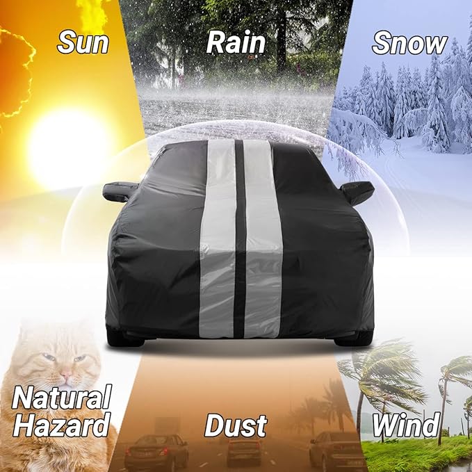 iCarCover Custom Car Cover for 2003-2026 Mazda Mazda3 Waterproof All Weather Rain Snow UV Sun Protector Full Exterior Indoor Outdoor Car Cover (Stripe - Black/Gray)