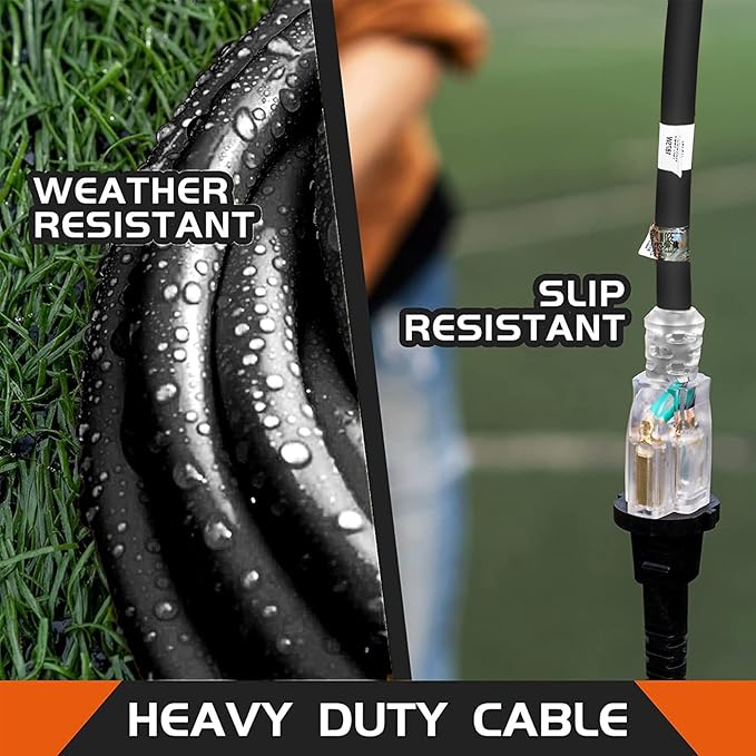 Extension Cord with Lighted End, UL Certified, 12 Gauge 1FT Black 3 Prong Heavy Duty, 12/3 SJTW 15A Power Cord for Lights, Lawn