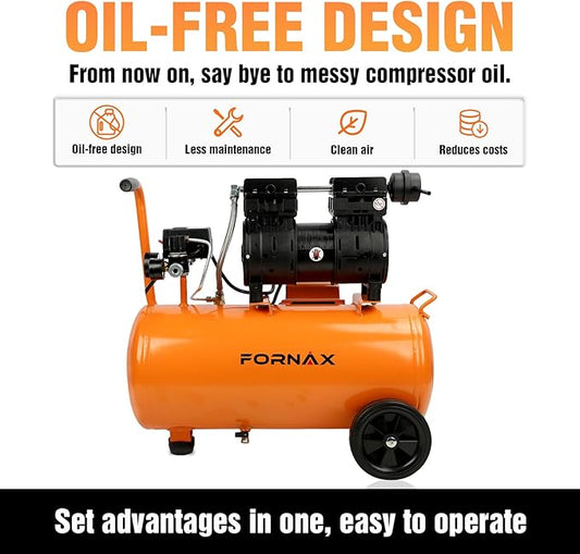 FORNAX 8 Gallon Air Compressor, 1HP 2.2 CFM, Max 125 PSI Oil-Free Air Compressor Tank, 70 dB Ultra Quiet Compressor for Nail Guns, Tire Inflation, and DIY Home Projects