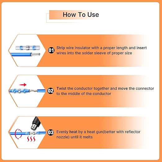 Kuject 1200PCS Solder Seal Wire Connectors Kit with Heat Gun 400℃/752℉ & Organizers, AWG 26-8 Waterproof Heat Shrink Butt Terminals, Solder Stick Connectors for Marine, Automotive and Truck Wiring