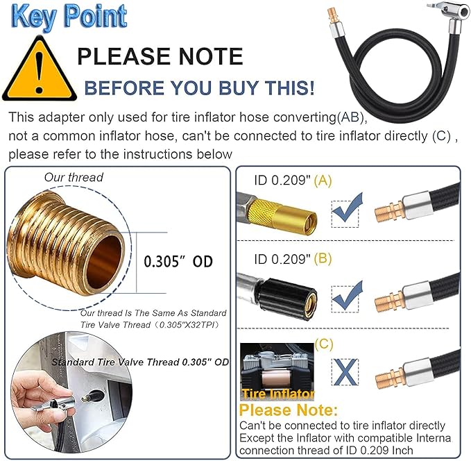 50cm 20inches Ultra-Long Tire Inflator Hose Adapter, Thumb Press Locking Tire Chuck, Fast Inflation, Quick Release and Connect, Universal for Cars, Motorcycles and Bicycles, 1pc.