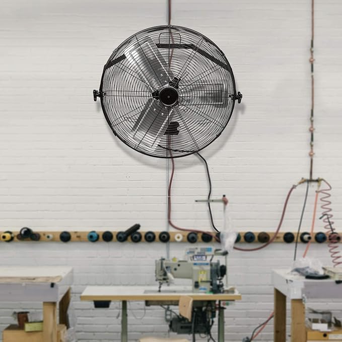 Simple Deluxe 24 Inch Industrial Wall Mount Fan, 3 Speed Metal Fan for Warehouse, Greenhouse, Workshop, Patio, Factory and Basement, Black
