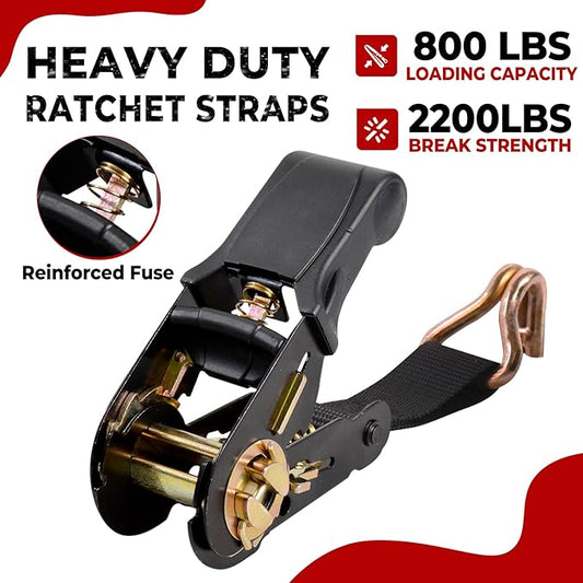4 Packs Ratchet Straps Heavy Duty, 1" x 20' Ratchet Tie Down Straps with Double J Hooks | 2200lbs Break Strength for Moving, Securing Motorcycle, ATV, Kayak on Trailer, Truck Bed, Car Roof Rack
