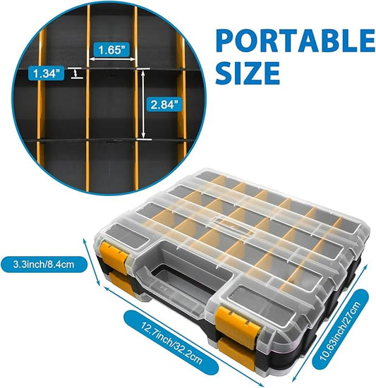 Double Side Tool Box Organizer, Hardware Storage Box, Portable Small Parts Organizer with Removable Plastic Dividers for Screws, Nuts, Nails, Bolts (Orange)