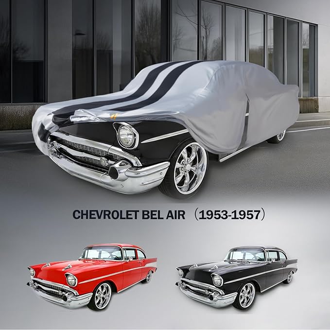 Multi-Layer Car Cover Custom Fit for Chevrolet Bel Air(1953-1957), 100% Waterproof All Weather for Automobiles, Gift with Towel, Heavy Duty Car Covers for Rain Sun UV Protection with Door Zipper.
