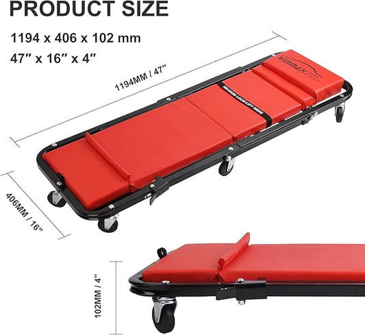 48" 2 in 1 Folding Rolling Garage Shop Creeper Roller Seat, Work Stool with 350Lbs Capacity