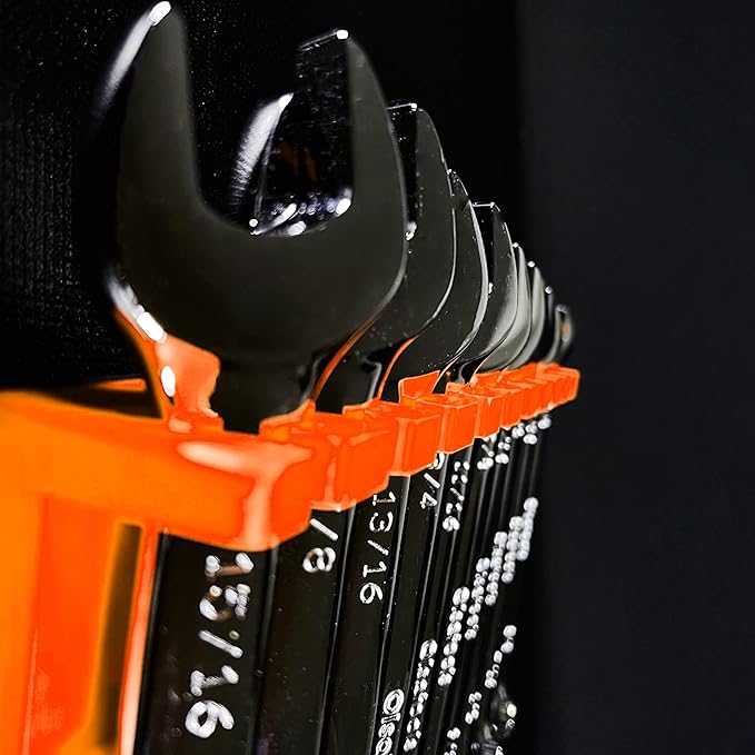 Olsa Tools Magnetic Wrench Holder Organizer - Orange - Fits SAE 3/8" to 15/16" & Metric 10mm to 19mm - Durable Tool Storage Solution - Part 1559