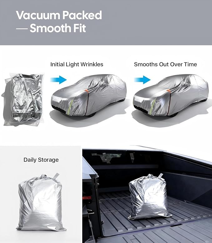 Wigoo Tesla Cybertruck Car Cover Accessories 2024-2026, Custom Fit Waterproof All Weather Outdoor Truck Cover, Windproof UV Rain Snow Dust Protection, Breathable Design, Paint-Safe Lining, Door Zipper