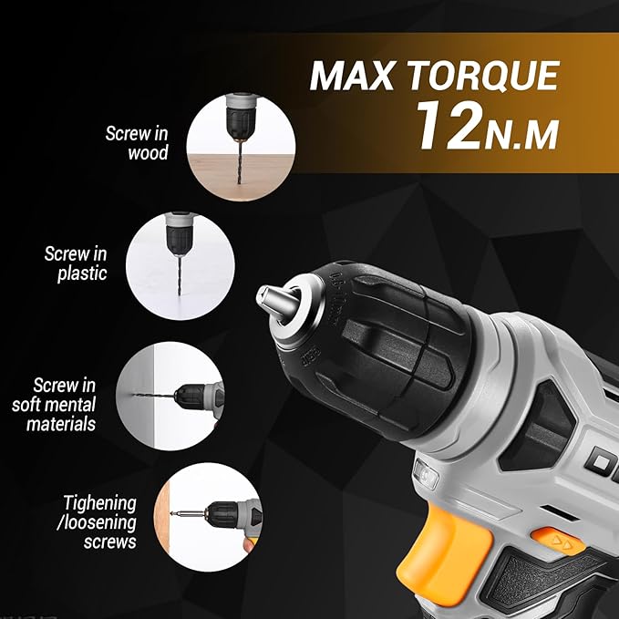 DEKOPRO 8V Cordless Drill, Drill Set with 3/8"Keyless Chuck, 42pcs Acessories, Built-in LED, Type-C Charge Cable, Gray Power Drill for Drilling and Tightening/Loosening Screws