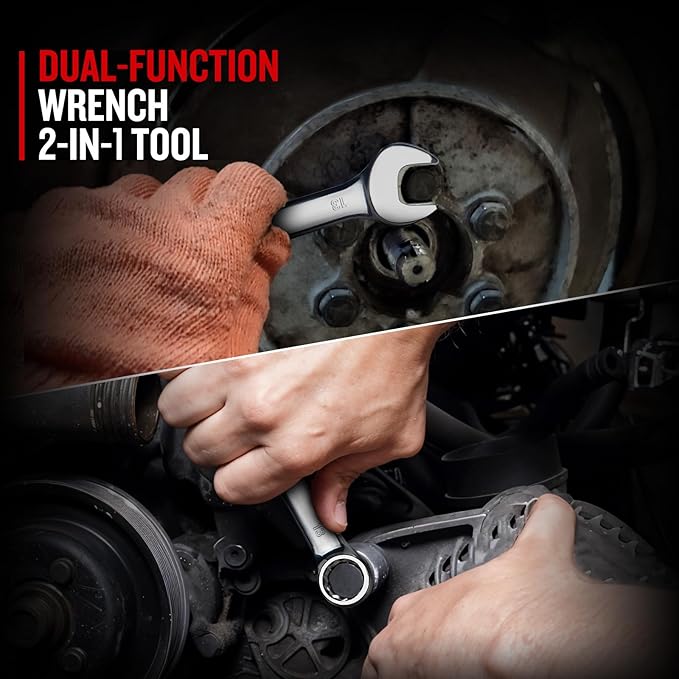 zhax 13mm Metric Stubby Combination Wrench, 12 Point Box End, 15 Degree Offset Design, Mirror Polish Finish, Forged CR V Steel, Hand Tools for Mechanics, Ideal for Auto and Home Repair