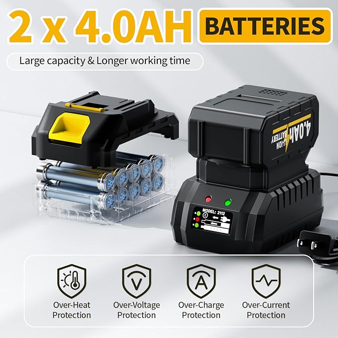 FULLYEA Heat Gun Cordless, 550℃ Fast Heating Gun, 2-Temperature Setting, Portable Hot Air Guns with 2 * 4.0Ah Batteries & 5 Nozzles, Handheld Small Heat Gun Kit for Shrink Tubing, Crafting (Yellow)