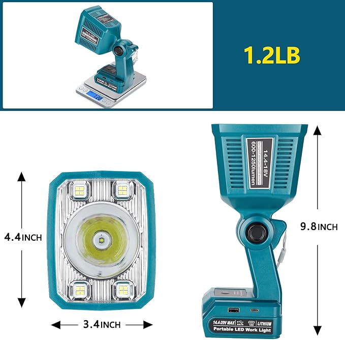 Taingwei LED Flashlight for Makita 18v LXT Battery, 18W LED Work Light,LED Battery Light, Flood Light for Camping, Car Repairing, Emergency and Job Site Lighting(Batteries Not Included)