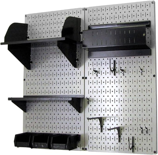 Wall Control Hobby Craft Pegboard Organizer Storage Kit with Gray Pegboard and Black Accessories