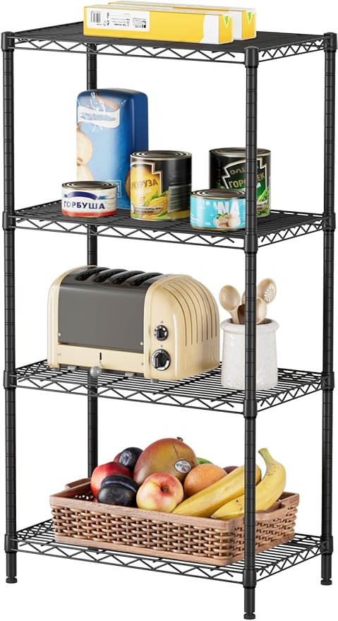 SINGAYE 4 Tier Storage Rack Wire Shelving Unit Shelves Metal for Pantry Closet Shelve Organization Kitchen Laundryroom 800Lbs Capacity 24" D x 14" W x 48" H Black