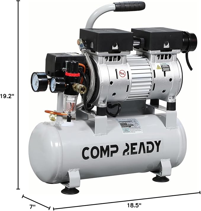 8 Gallon Portable Air Compressor 1HP 2.5 CFM@90PSI 60dB Ultra Quiet Oil Free Air Compressor Ideal for Tire Inflation Pneumatic Tool Spray Painting
